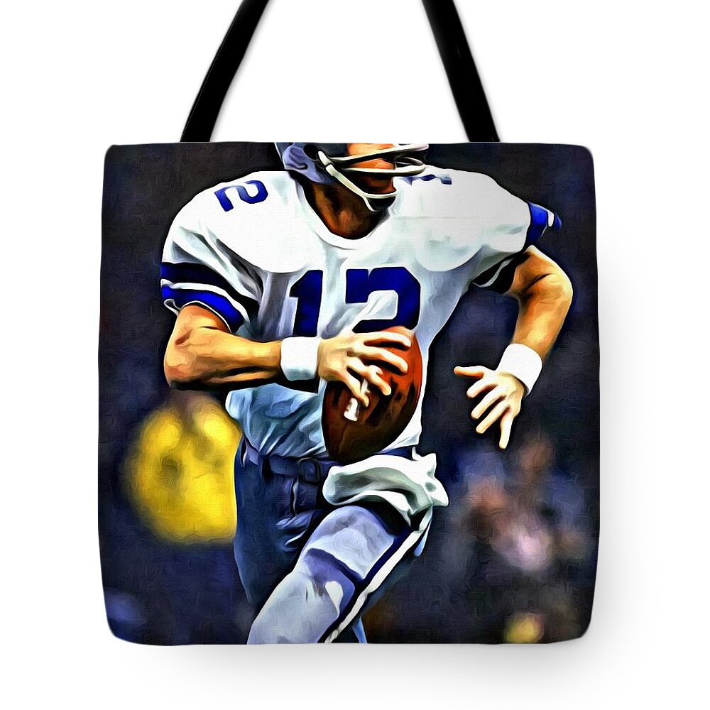 Roger Staubach Tote Bag featuring the painting Roger Staubach by Florian Rodarte