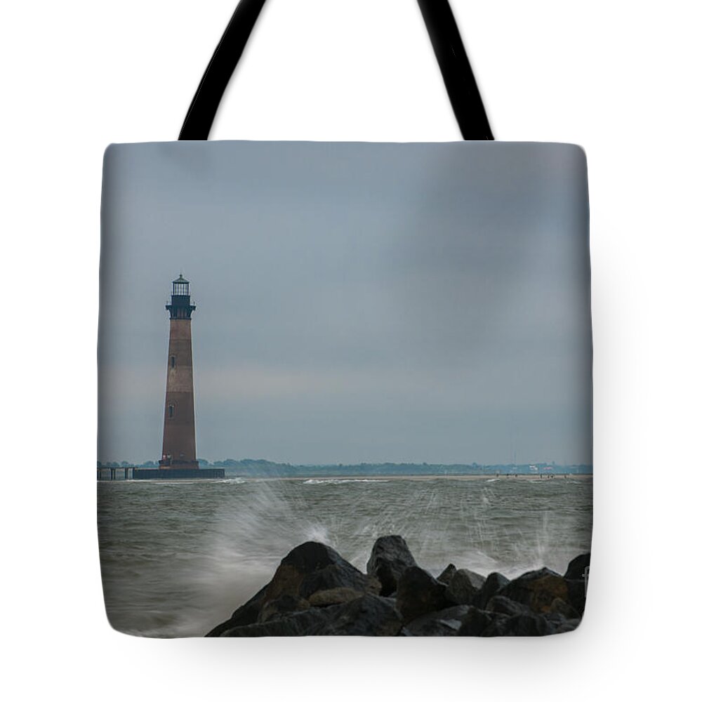 Morris Island Lighthouse Tote Bag featuring the photograph Rough Seas #2 by Dale Powell