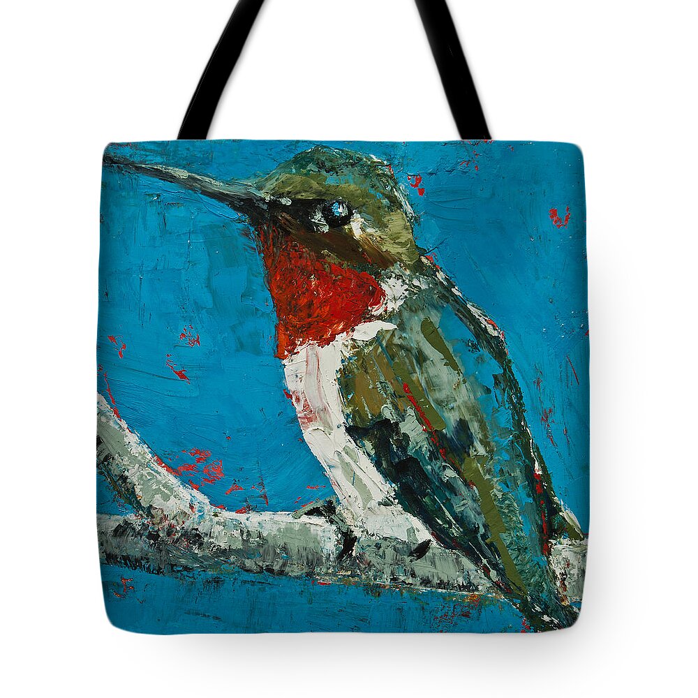 Hummingbird Tote Bag featuring the painting Ruby-Throated Hummingbird by Jani Freimann