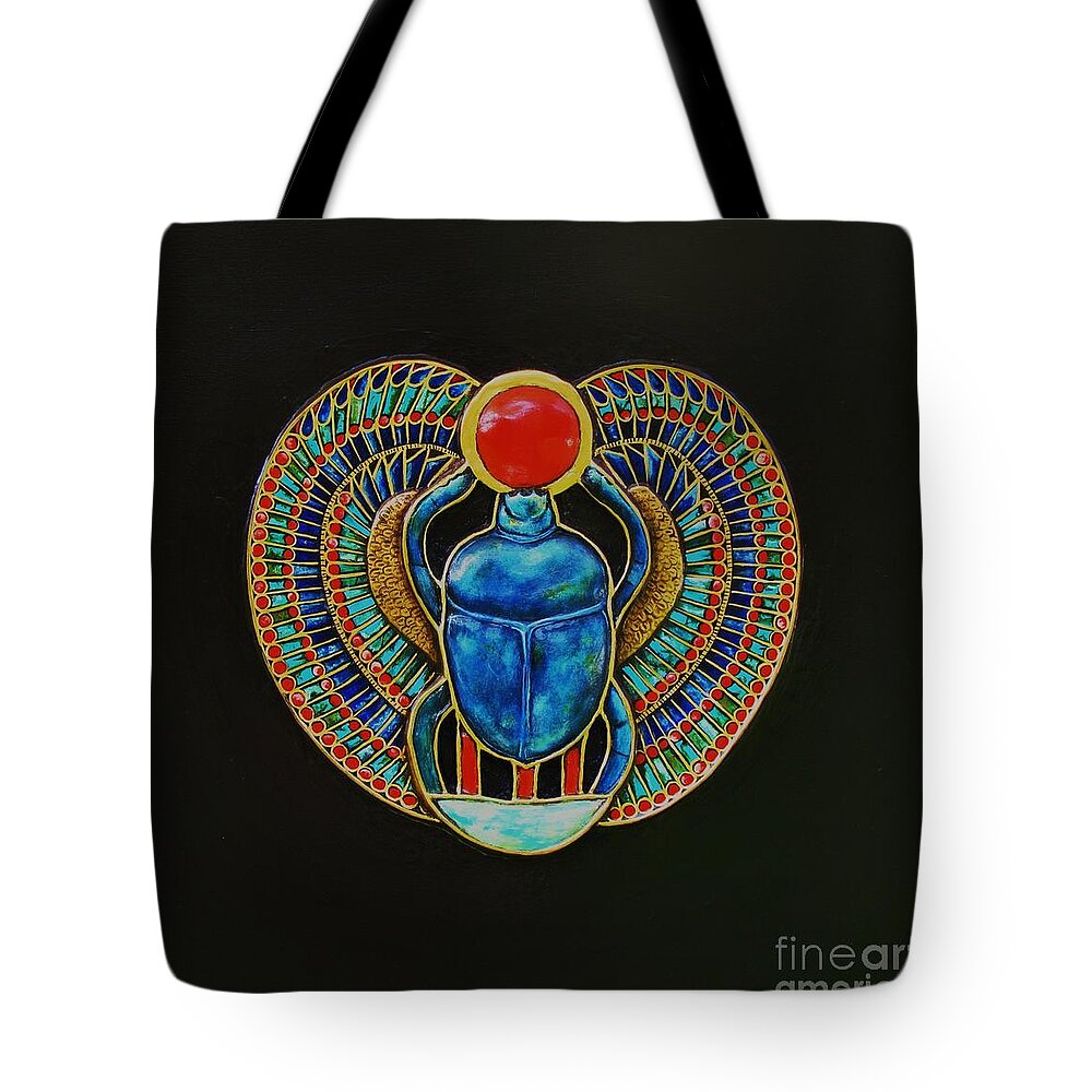 Egyptian Art Tote Bag featuring the painting Scarab by Joseph Sonday