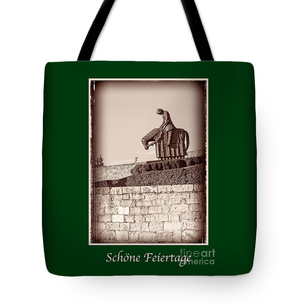 German Tote Bag featuring the photograph Schone Feiertage with St Francis #1 by Prints of Italy