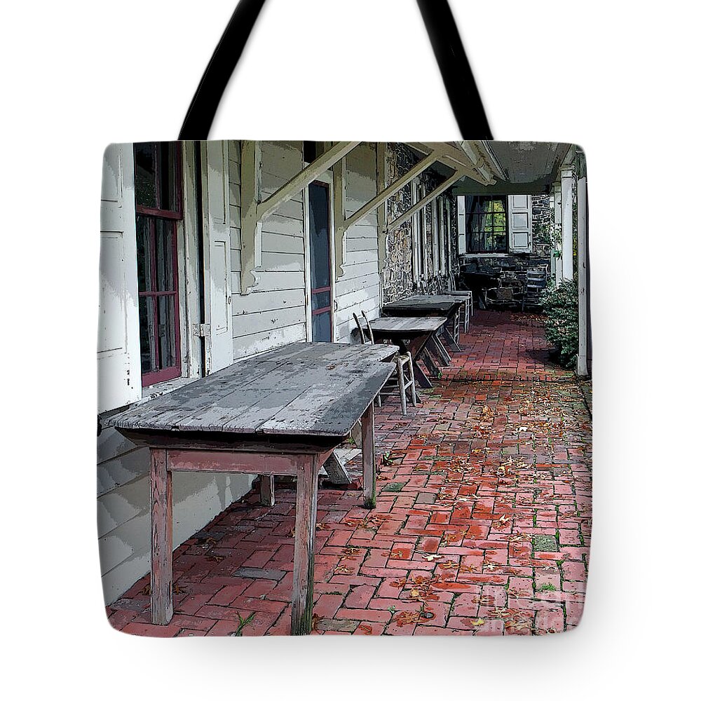 Historic Tote Bag featuring the photograph Secluded Portico by Geoff Crego