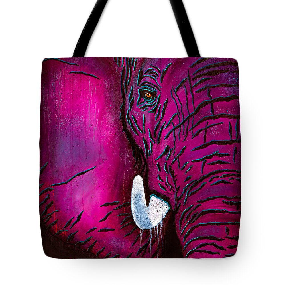 Elephant Tote Bag featuring the painting Seeing Pink Elephants by Dede Koll