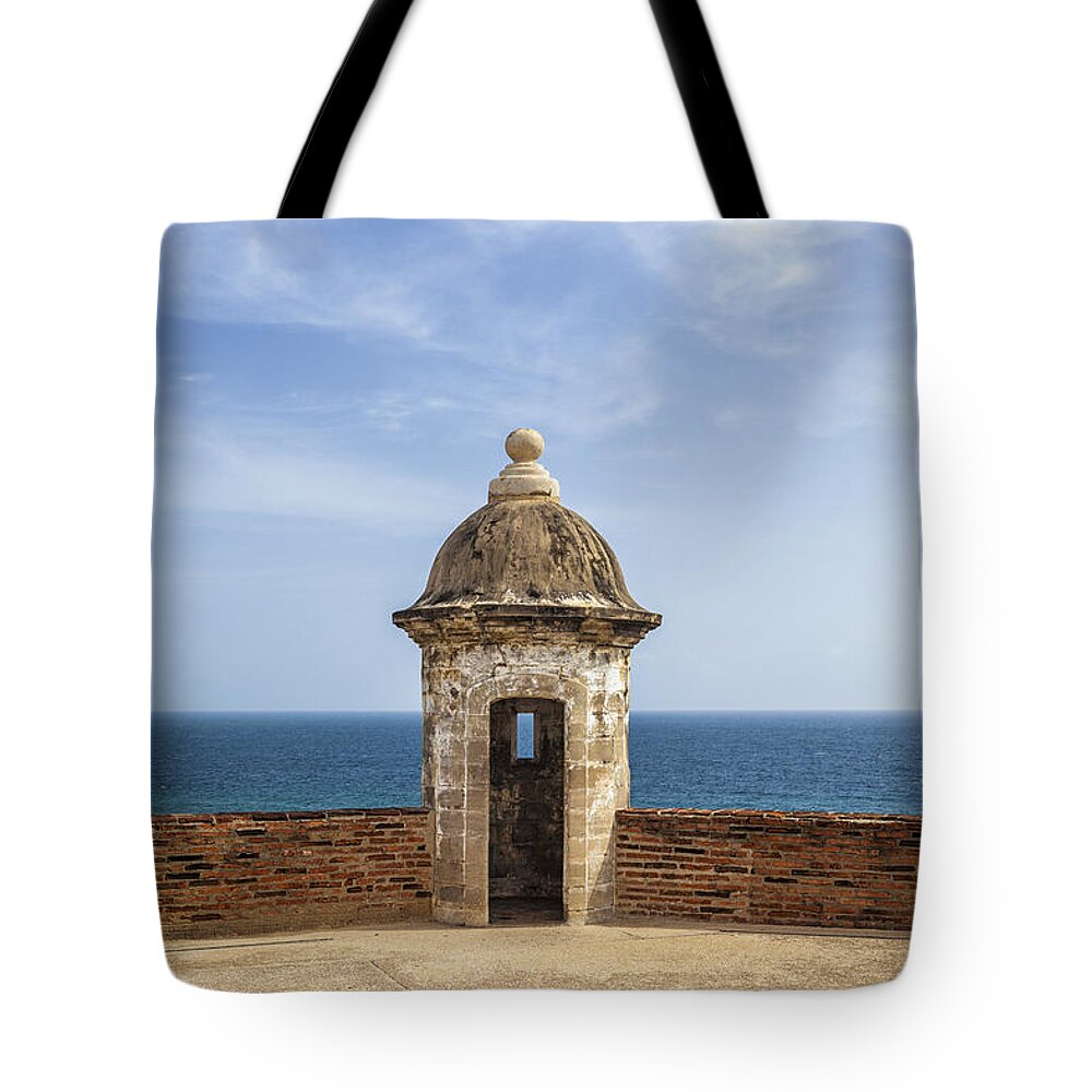Built Structure Tote Bag featuring the photograph Sentry Box in Old San Juan Puerto Rico #1 by Bryan Mullennix