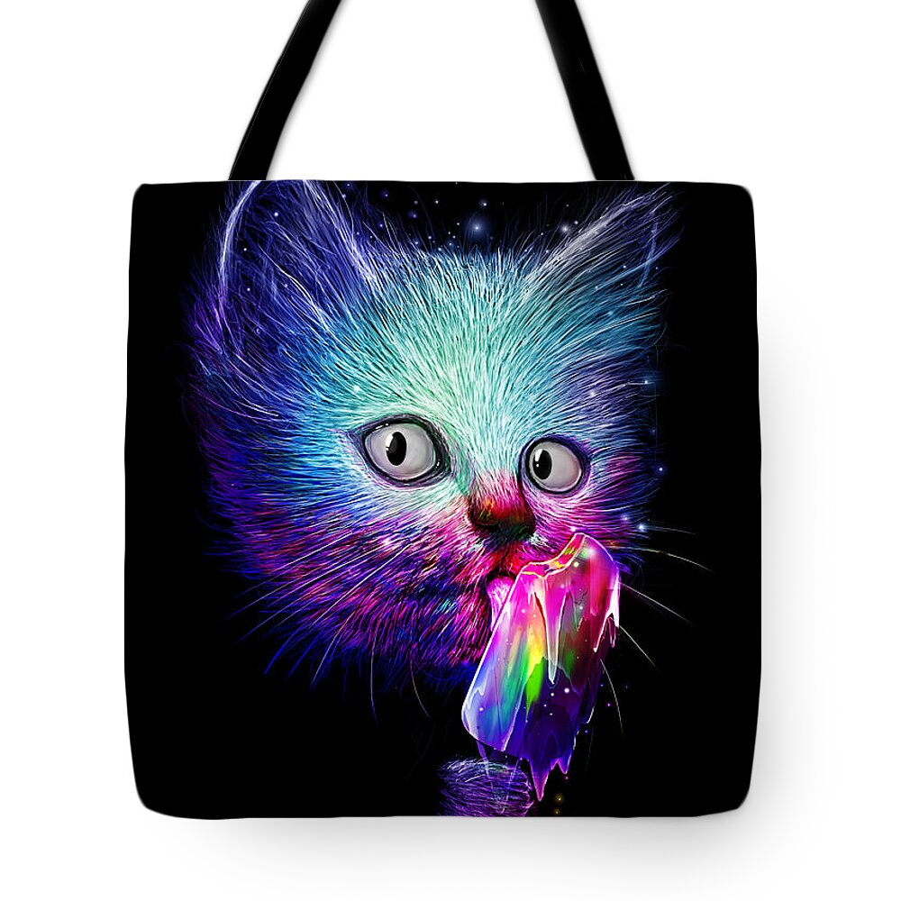 Cat Tote Bag featuring the digital art Slurp by Nicebleed 