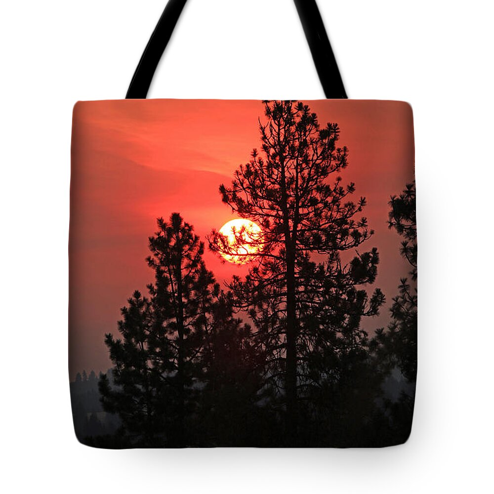 Sunrise Tote Bag featuring the photograph Smokey Sunrise by E Faithe Lester