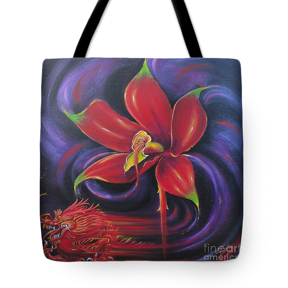 Acrylics Tote Bag featuring the painting Snap Dragon by Artificium -