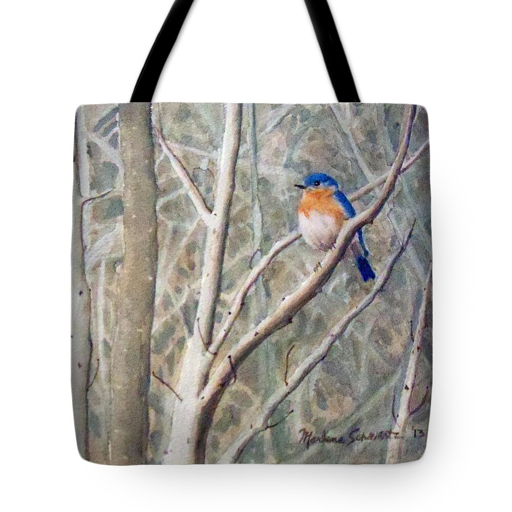 Bluebird Tote Bag featuring the painting Something Blue by Marlene Schwartz Massey