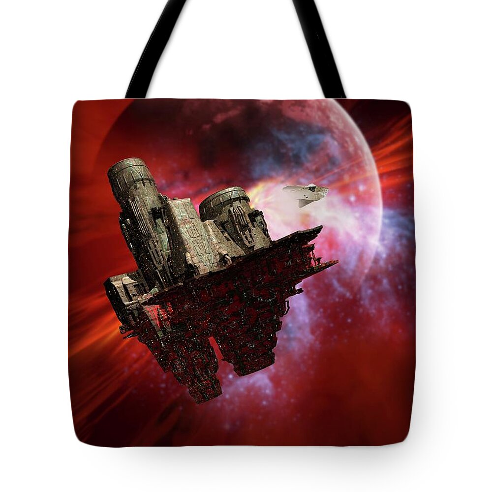 Concepts & Topics Tote Bag featuring the digital art Space Mining Colony, Artwork #1 by Victor Habbick Visions