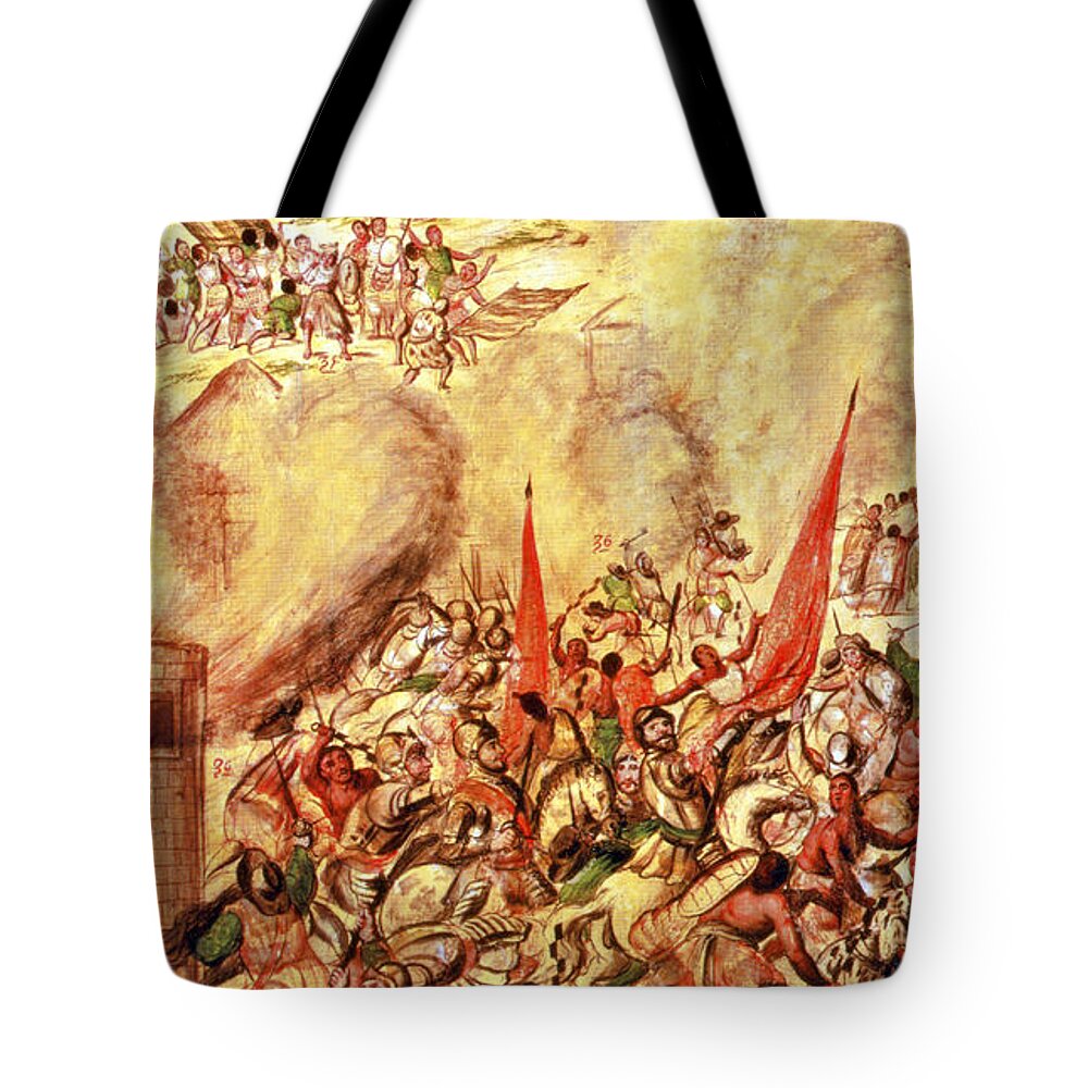 Exploration Tote Bag featuring the painting Spanish Conquest Of Mexico, La Noche #1 by Science Source