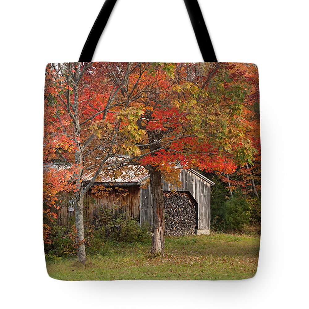 Autumn Foliage Tote Bag featuring the photograph Sugarhouse in autumn #1 by Jeff Folger