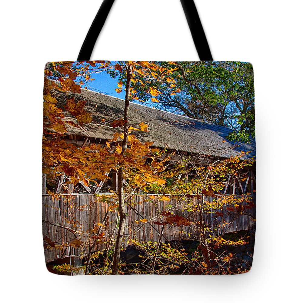 Artist Covered Bridge Tote Bag featuring the photograph Sunday River Covered Bridge #3 by Jeff Folger