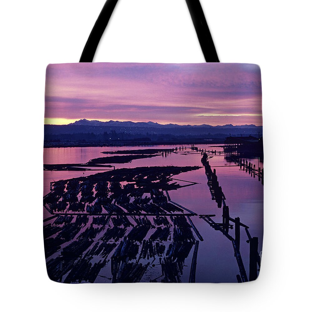 Canal Tote Bag featuring the photograph Sunrise Lumber Mill #1 by Jim Corwin