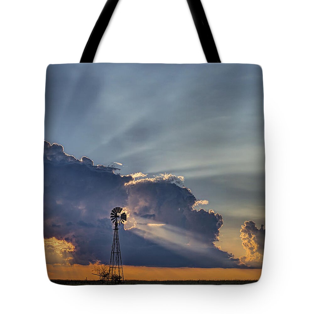 Kansas Tote Bag featuring the photograph Sunset and Windmill by Rob Graham