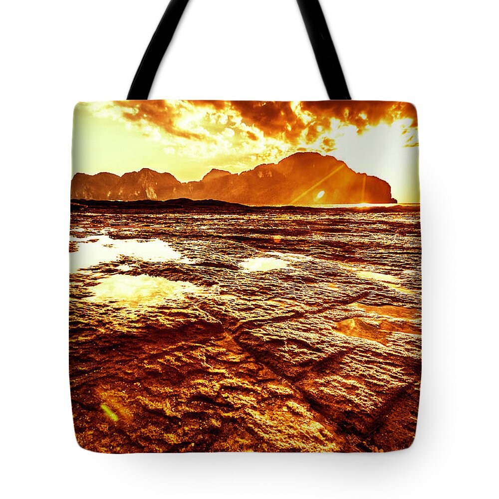 Water's Edge Tote Bag featuring the photograph Sunset In Phi-phi Don Island, Thailand #1 by Moreiso