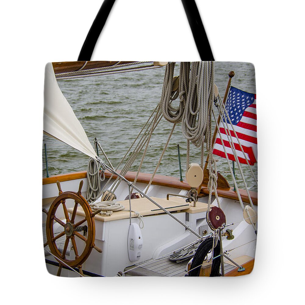 Tall Ships Tote Bag featuring the photograph Tall Ship Wheel by Dale Powell