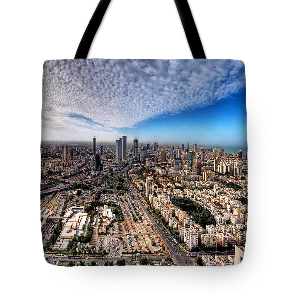 Tel Aviv Tote Bag featuring the photograph Tel Aviv Skyline by Ron Shoshani