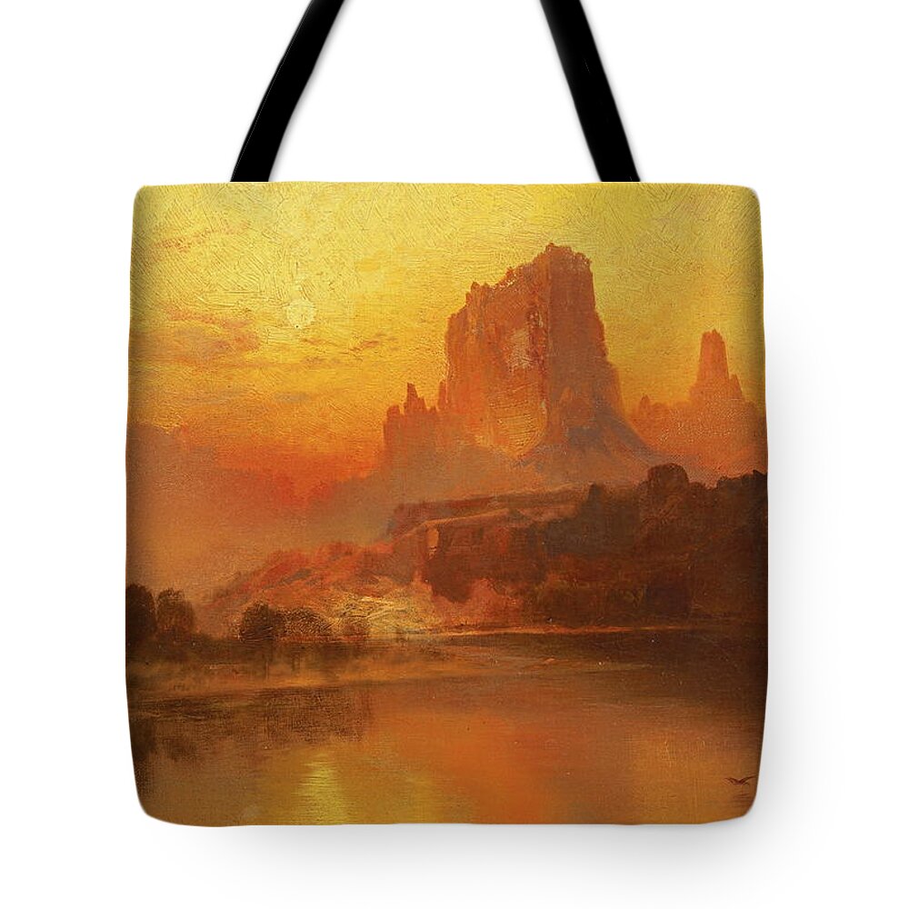 Thomas Moran Tote Bag featuring the painting The Golden Hour #4 by Thomas Moran