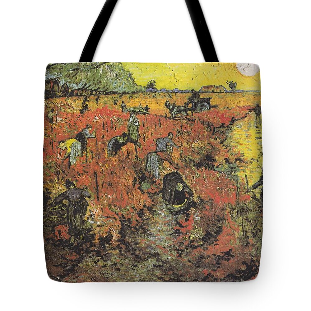 Vincent Van Gogh Tote Bag featuring the painting The Red Vineyard at Arles #2 by Celestial Images