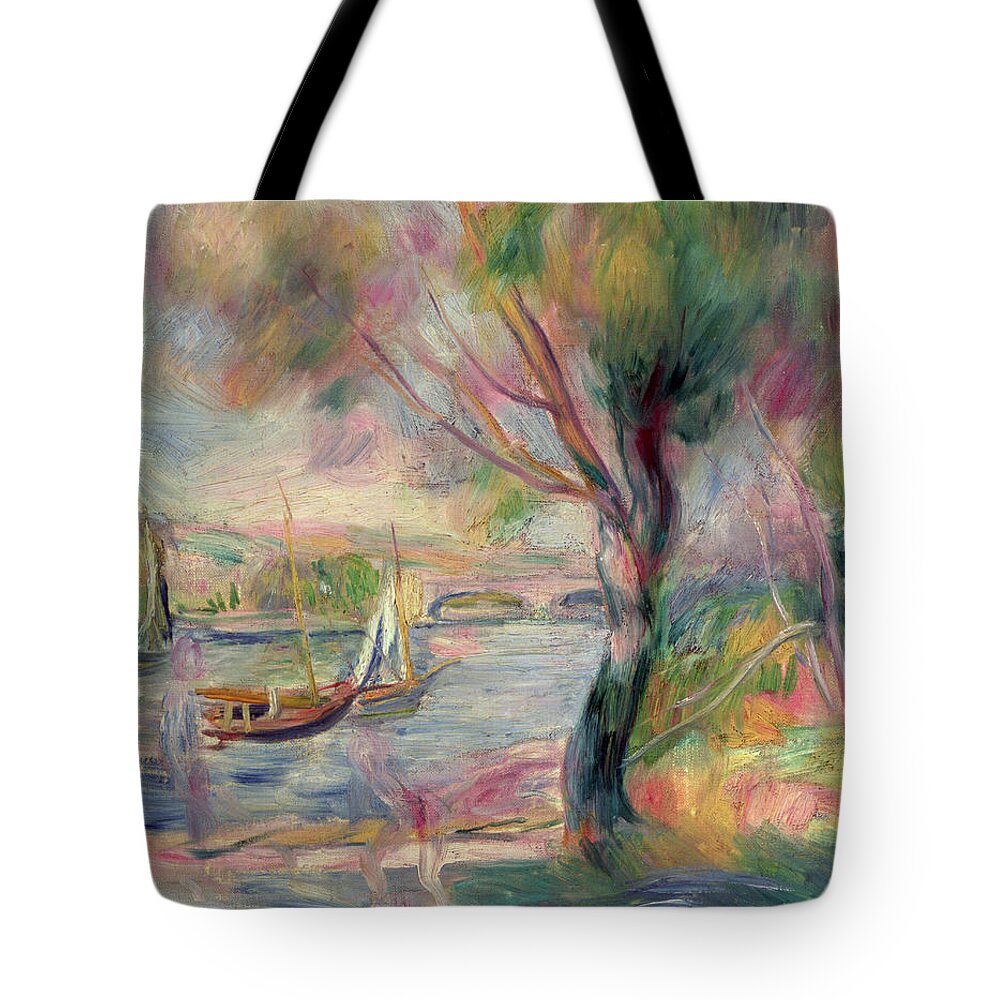 The Seine At Argenteuil Tote Bag featuring the painting The Seine at Argenteuil by Pierre Auguste Renoir