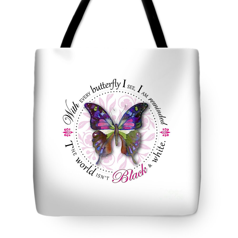 Butterfly Tote Bag featuring the painting The world isn't black and white #2 by Amy Kirkpatrick