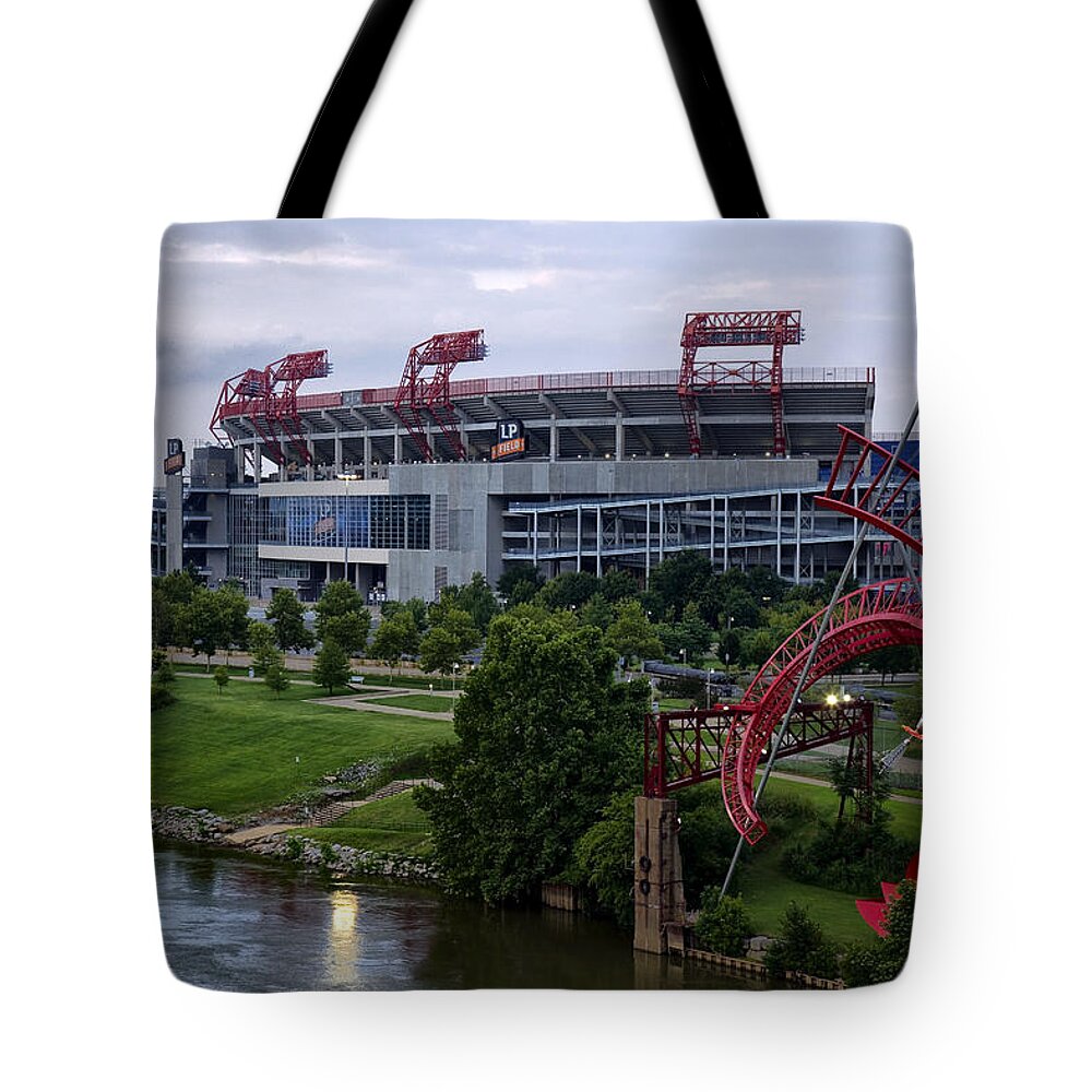 Titans Tote Bag featuring the photograph Titans LP Field #1 by Diana Powell