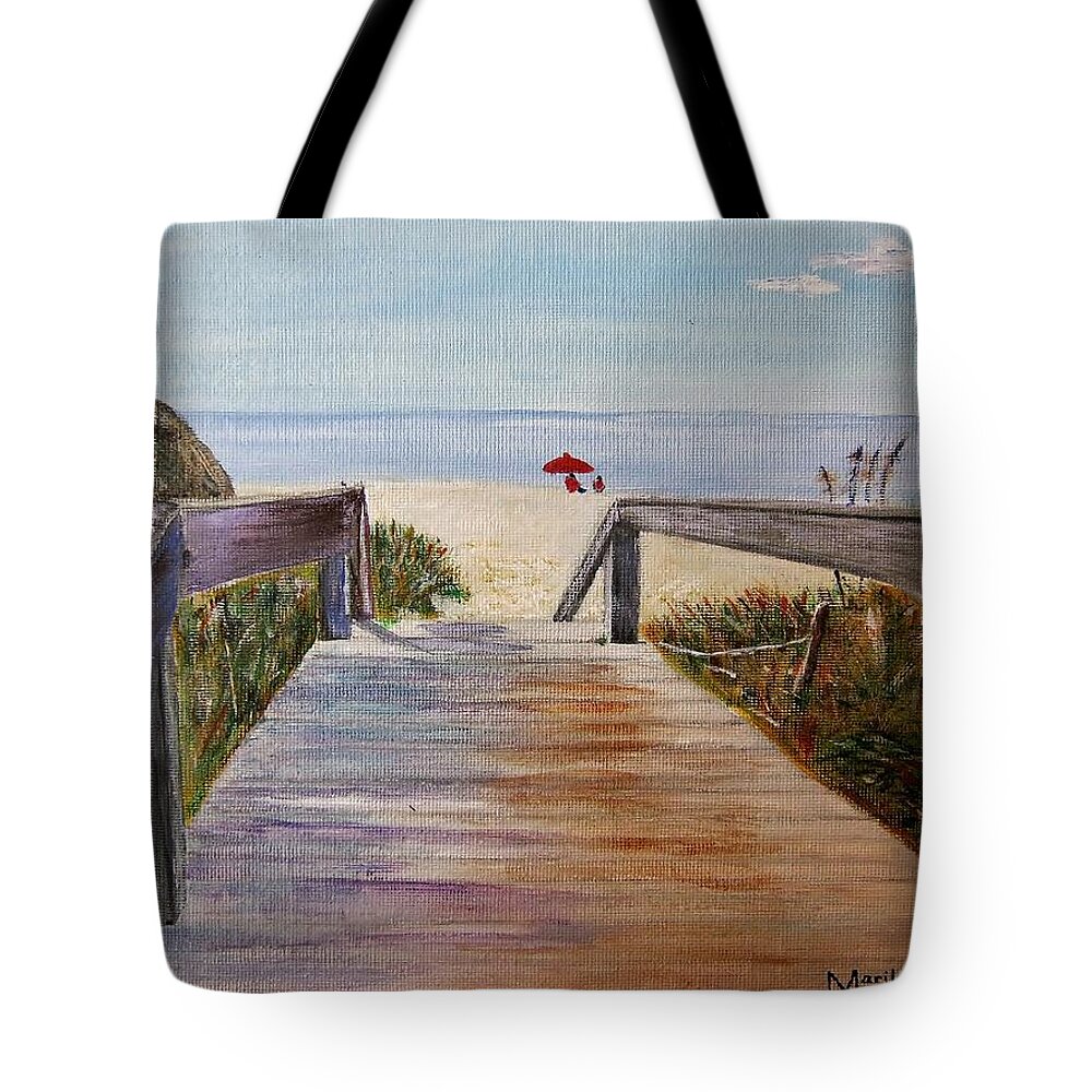 Walkway Tote Bag featuring the painting To the beach by Marilyn McNish