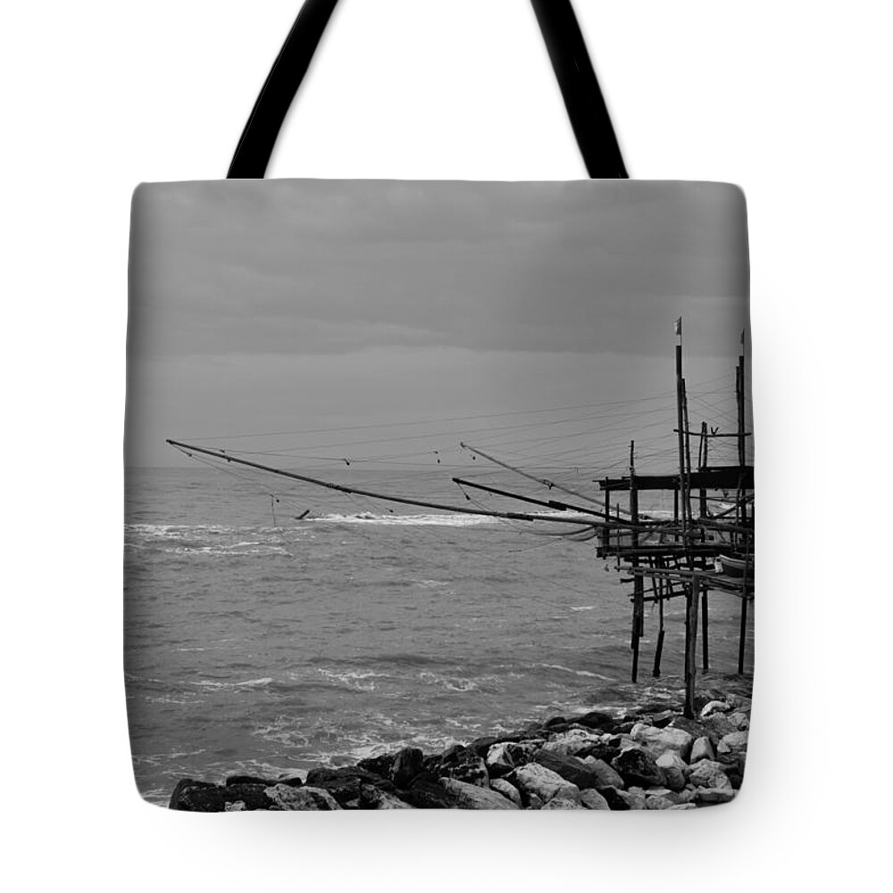 Italy Tote Bag featuring the photograph Trabocco on the coast of Italy by AM FineArtPrints