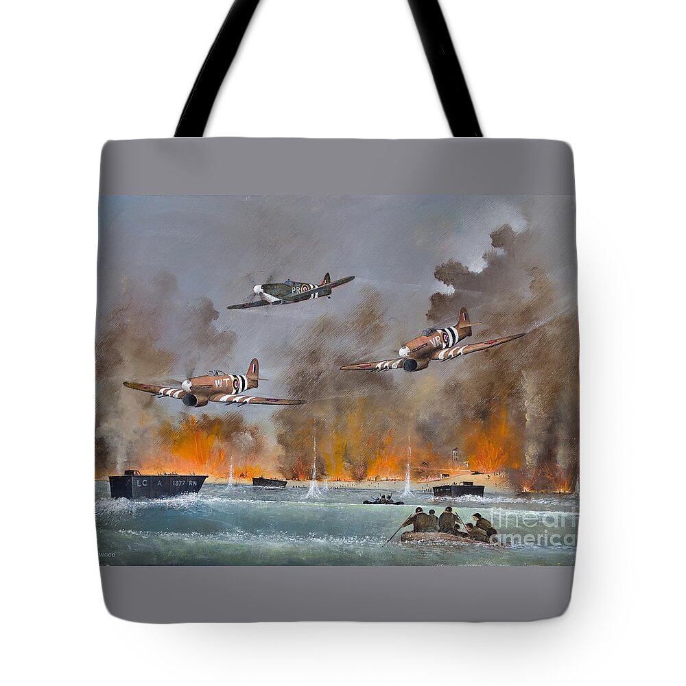 Spitfire Tote Bag featuring the painting Utah Beach- June 6th 1944 by Ken Wood