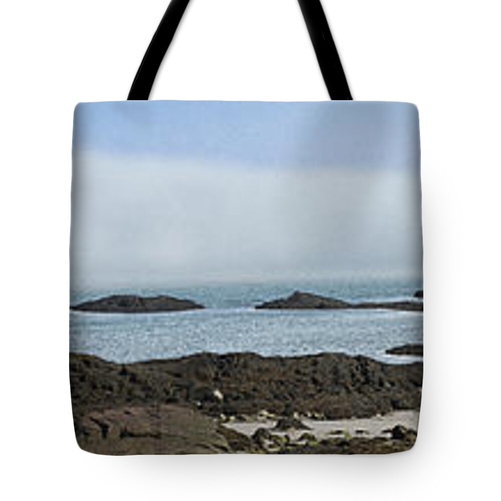 Wallace Cove Tote Bag featuring the photograph Wallace Cove Fog Rolling In Panorama by Marty Saccone