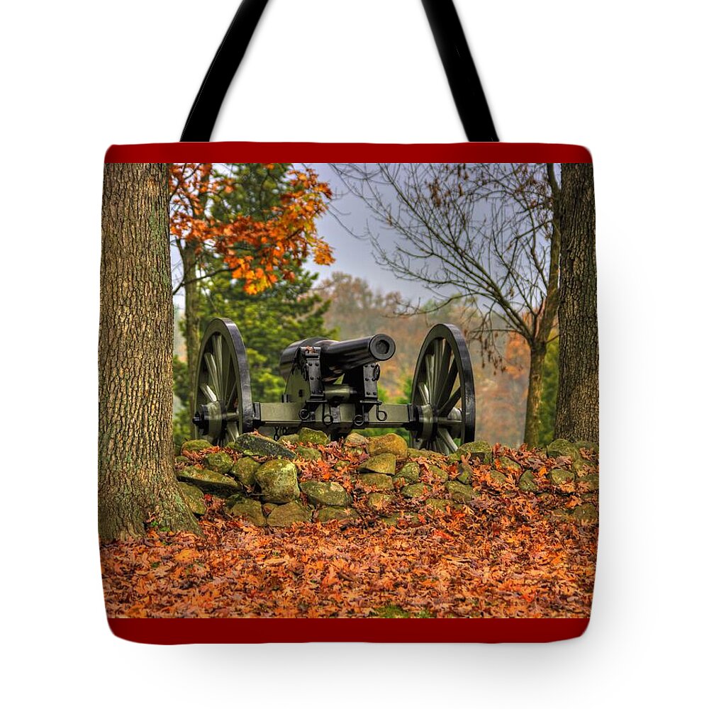 Civil War Tote Bag featuring the photograph War Thunder - The Charlotte North Carolina Artillery Grahams Battery West Confederate Ave Gettysburg #2 by Michael Mazaika