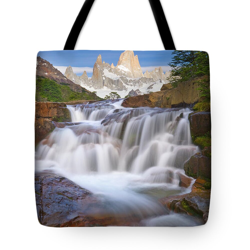 00346018 Tote Bag featuring the photograph Waterfall in Los Glaciares NP by Yva Momatiuk John Eastcott