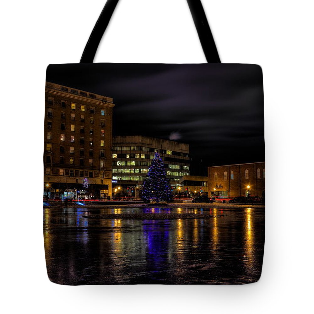 Wausau Tote Bag featuring the photograph Wausau After Dark at Christmas by Dale Kauzlaric