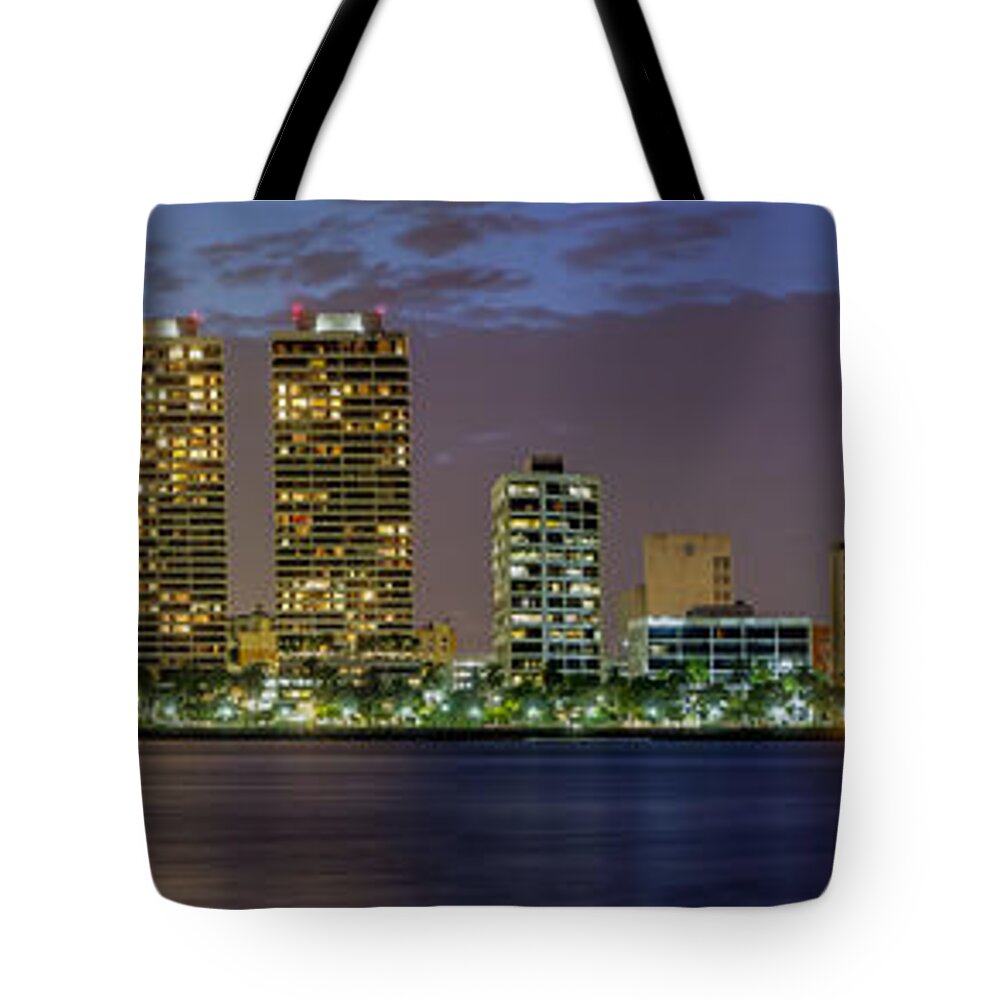 At Tote Bag featuring the photograph West Palm Beach at Night #2 by Debra and Dave Vanderlaan