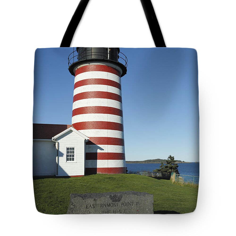 Feb0514 Tote Bag featuring the photograph West Quoddy Lighthouse Lubec Maine #1 by Scott Leslie