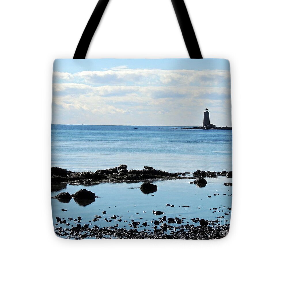 Seascape Tote Bag featuring the photograph Whaleback Lighthouse by Marcia Lee Jones