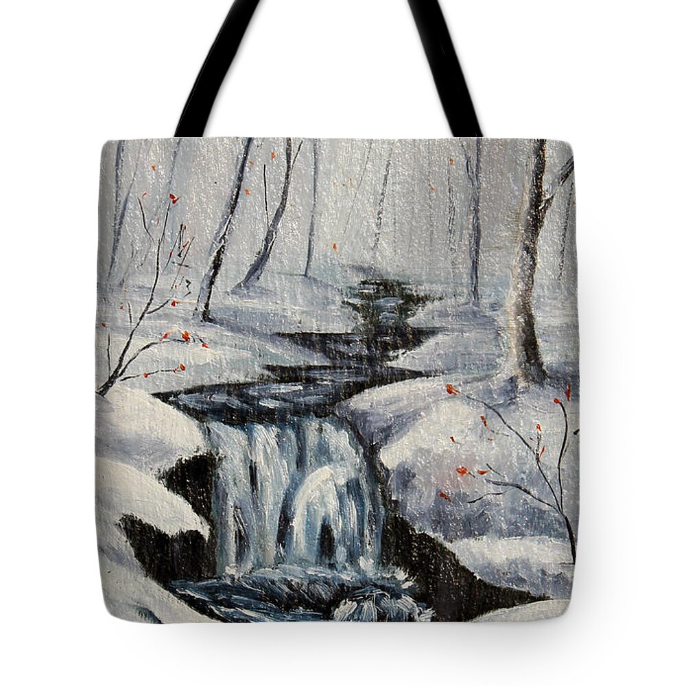 Winter Tote Bag featuring the painting Winter Fall by Meaghan Troup