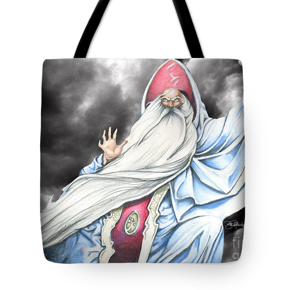 Wizard Tote Bag featuring the drawing Wizard #1 by Bill Richards