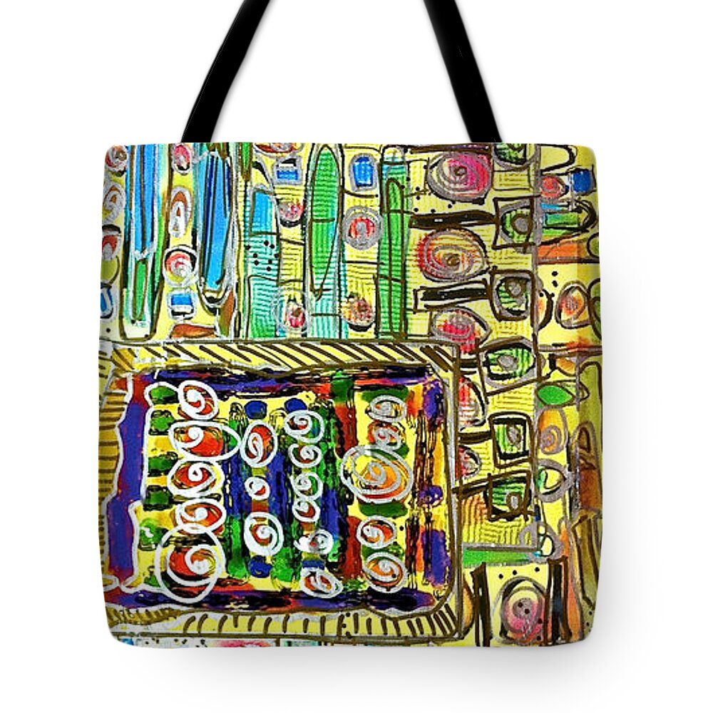 Red Lolly Pops Tote Bag featuring the mixed media Green and Red Lolly pops On Yellow by Debra Amerson