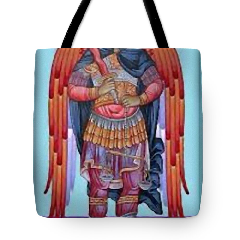 Warrior Tote Bag featuring the painting Saint Michael #10 by Archangelus Gallery