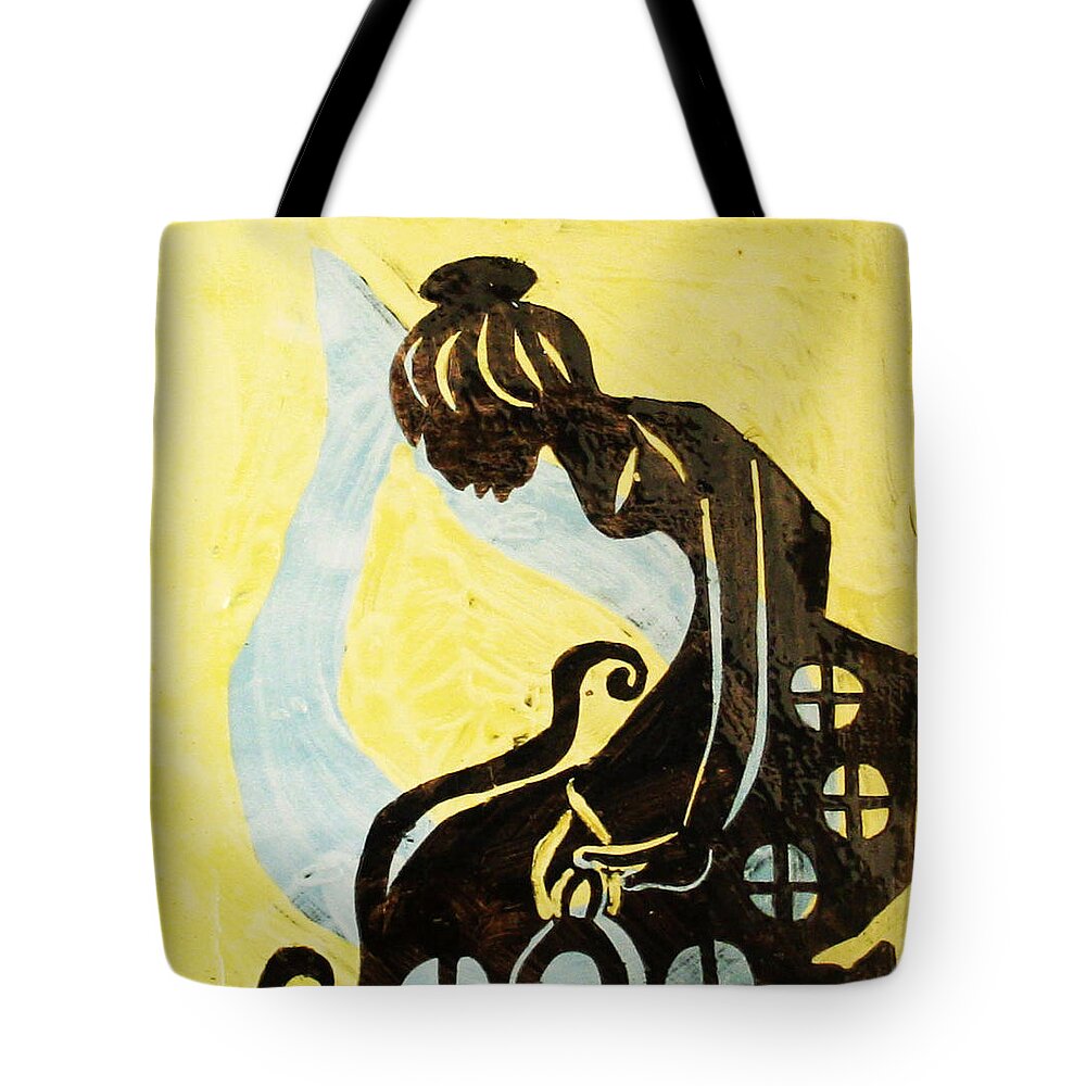 Jesus Tote Bag featuring the painting The Wise Virgin #10 by Gloria Ssali