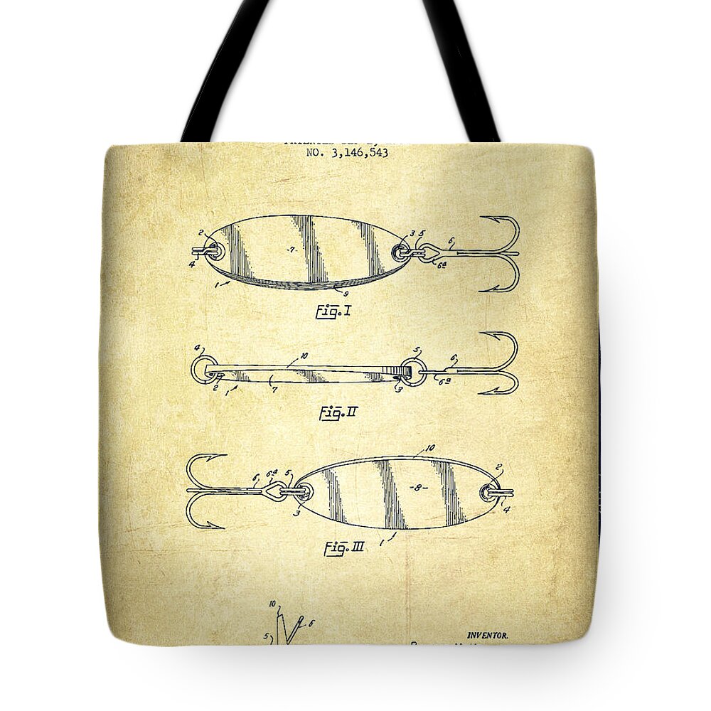 Vintage Fishing Lure Patent Drawing from 1964 #6 Tote Bag by Aged Pixel -  Fine Art America