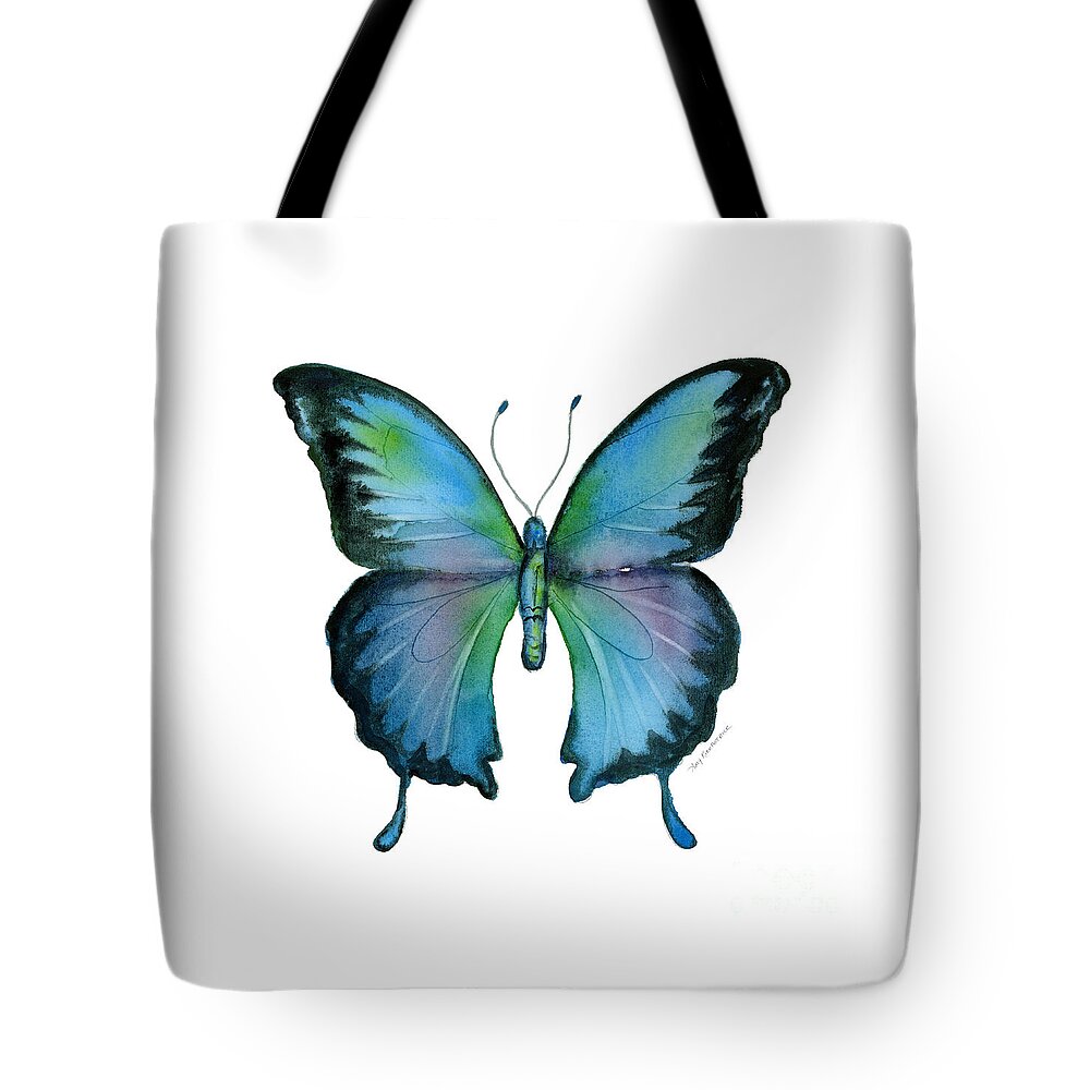 Blue Tote Bag featuring the painting 12 Blue Emperor Butterfly by Amy Kirkpatrick