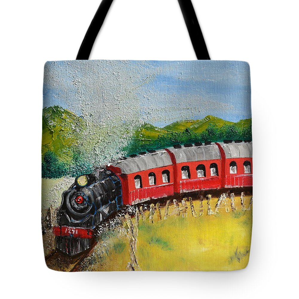 Steam Engine Tote Bag featuring the painting 1271 Steam Engine by Denise Tomasura
