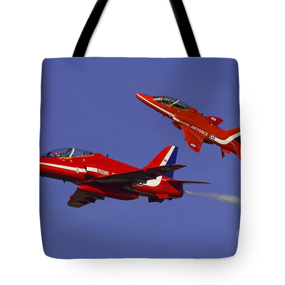 The Red Arrows Tote Bag featuring the digital art Red Arrows by Airpower Art