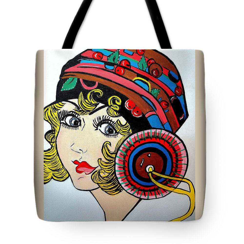 Art Deco Miss Ann Colorful 1920s Flapper Girl Pop Art Modern Tote Bag featuring the painting Art Deco Ann by Nora Shepley