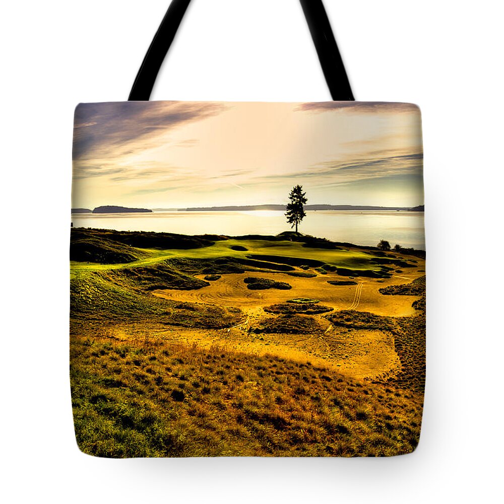 Chambers Bay Golf Course Tote Bag featuring the photograph #15 at Chambers Bay Golf Course #15 by David Patterson