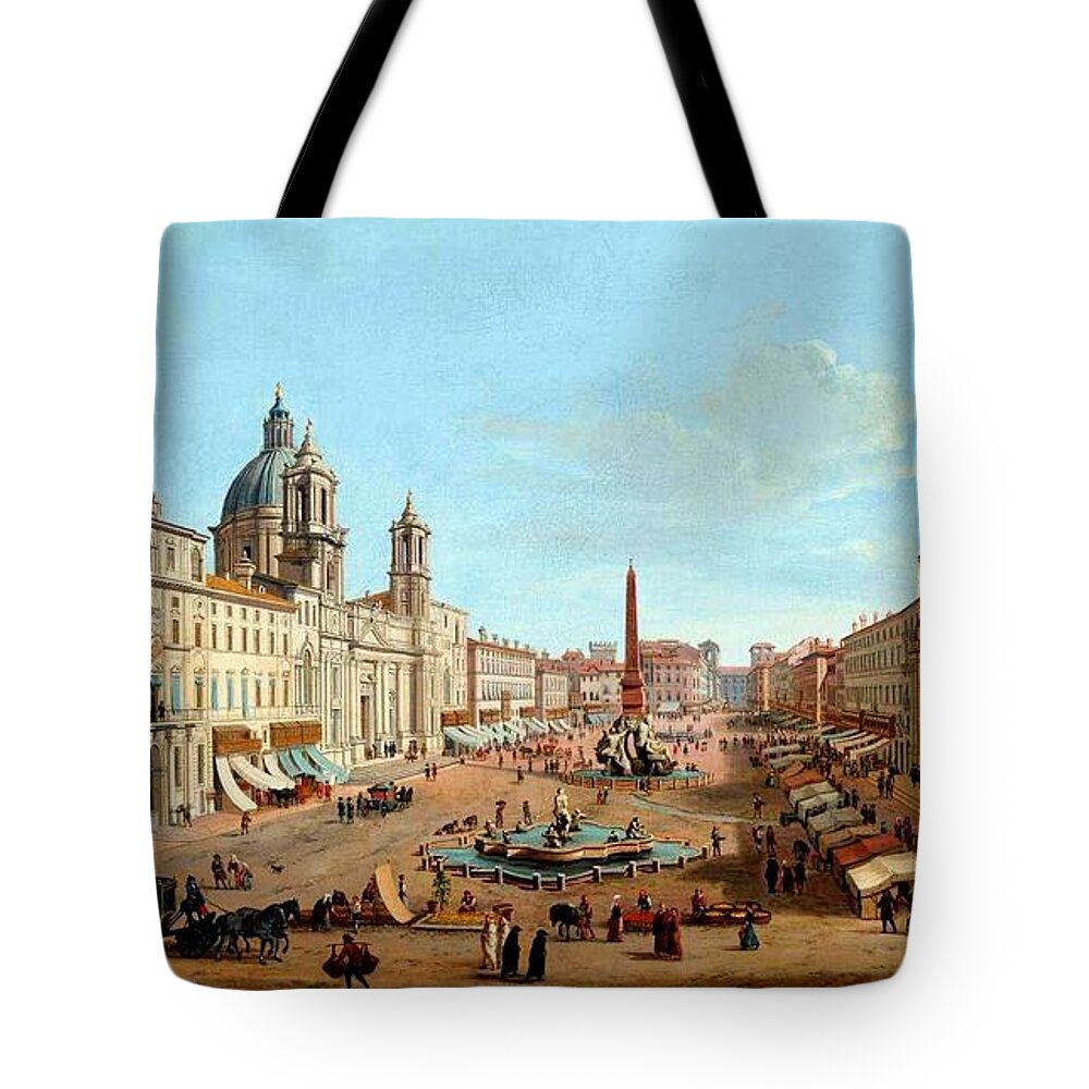 Caspar Van Wittel  Cesare Lampronti. Title: Rome Tote Bag featuring the painting Rome Piazza Navona by MotionAge Designs