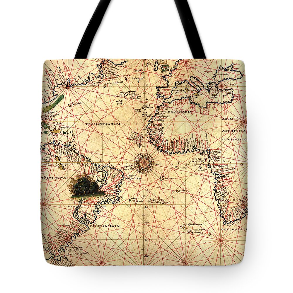 World Tote Bag featuring the painting 1544 World Map by Joan Olivo