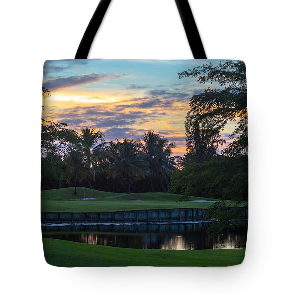 15th Hole Tote Bag featuring the photograph 15th Green at Hollybrook by Ed Gleichman